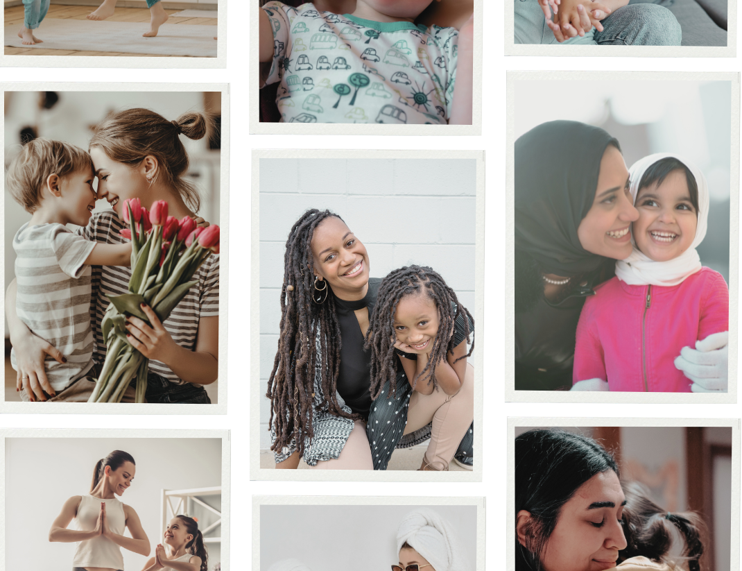 An assortment of photographs featuring mothers and their children